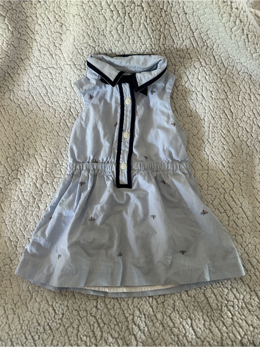 Sleeveless Light Blue Embroidered Bee Polo Dress for Girls